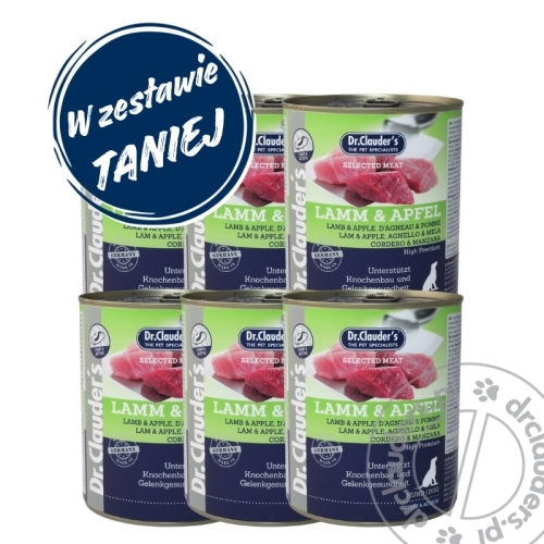 Dr.Clauder's Selected Meat LAMM & APFEL - Karma mokra JAGNIĘCINA & JABŁKA - 6x800g