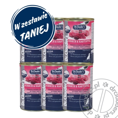 Dr.Clauder's Selected Meat HIRSCH & KARTOFFEL - Karma mokra JELEŃ & ZIEMNIAKI - 6x400g