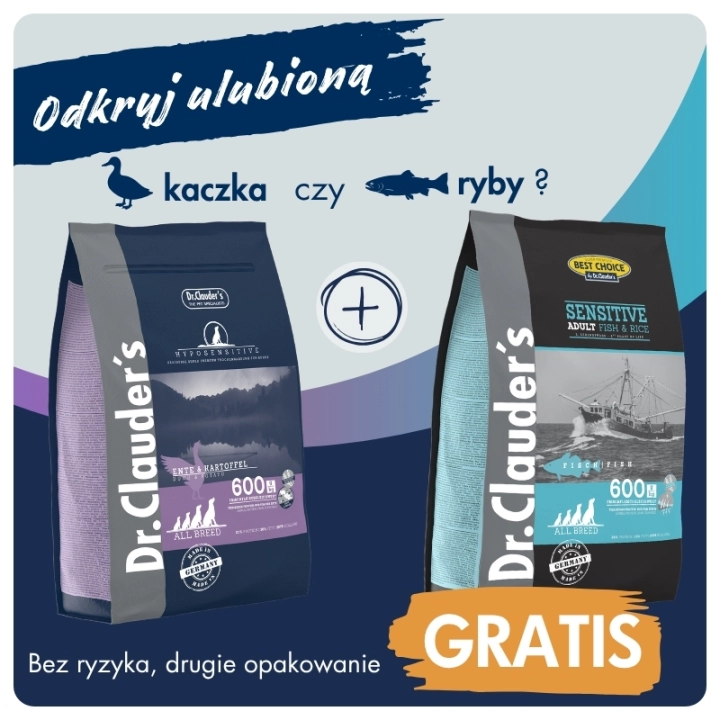 Dr.Clauder's HYPOSENSITIVE ENTE - Karma sucha dla psów KACZKA & ZIEMNIAKI 3,5kg + RYBY & RYŻ 4kg GRATIS